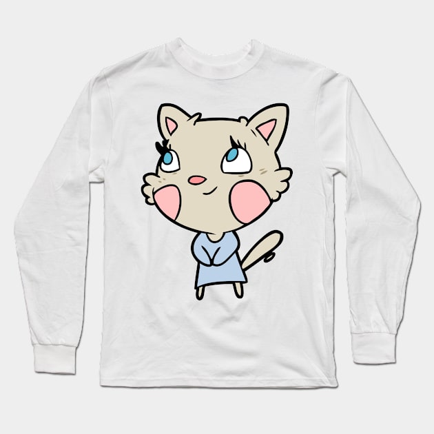 Happy Cartoon Cat Long Sleeve T-Shirt by FunnyMoonCosmic